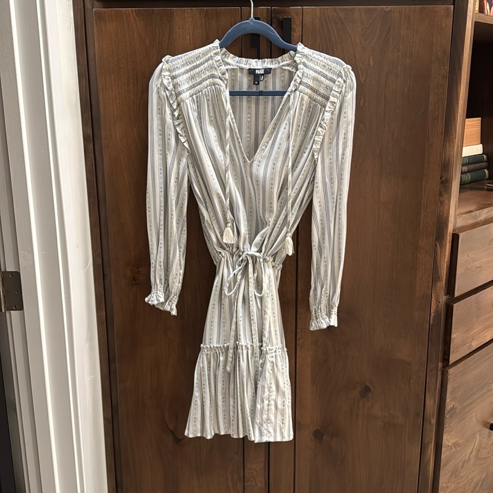 Paige NWOT Draw-String Dress, Size Medium, Slate Blue and White